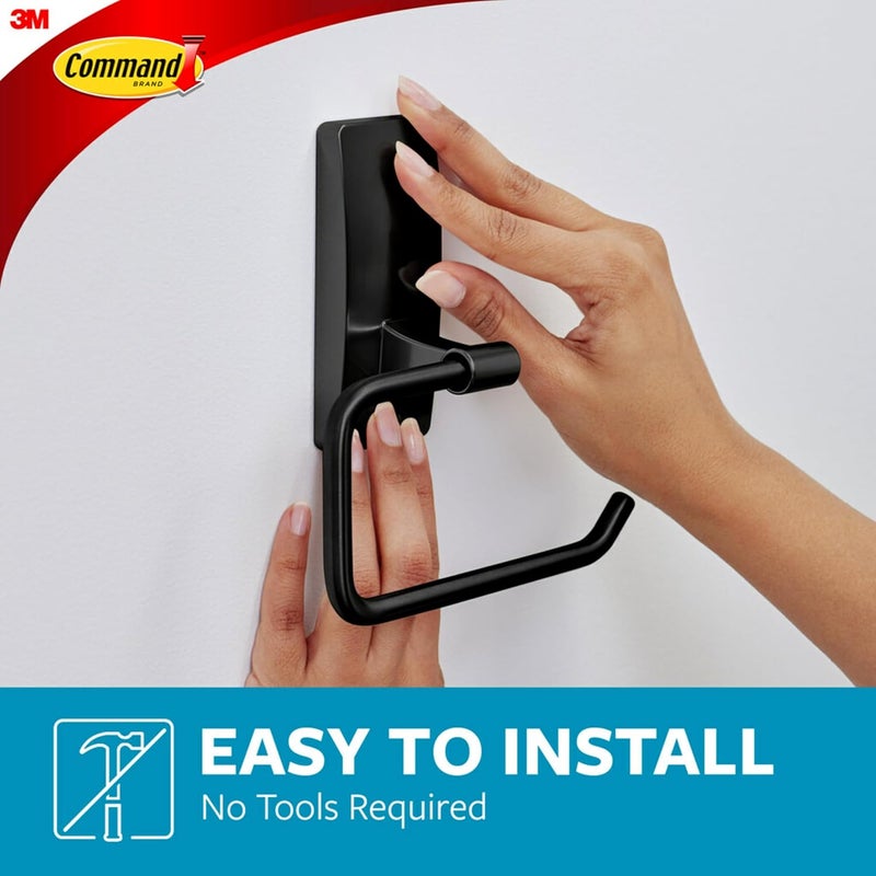 Command Toilet Paper Holder Matte Black with Water Resistant Strips, Rust Resistant Bathroom Organizer - Image 3